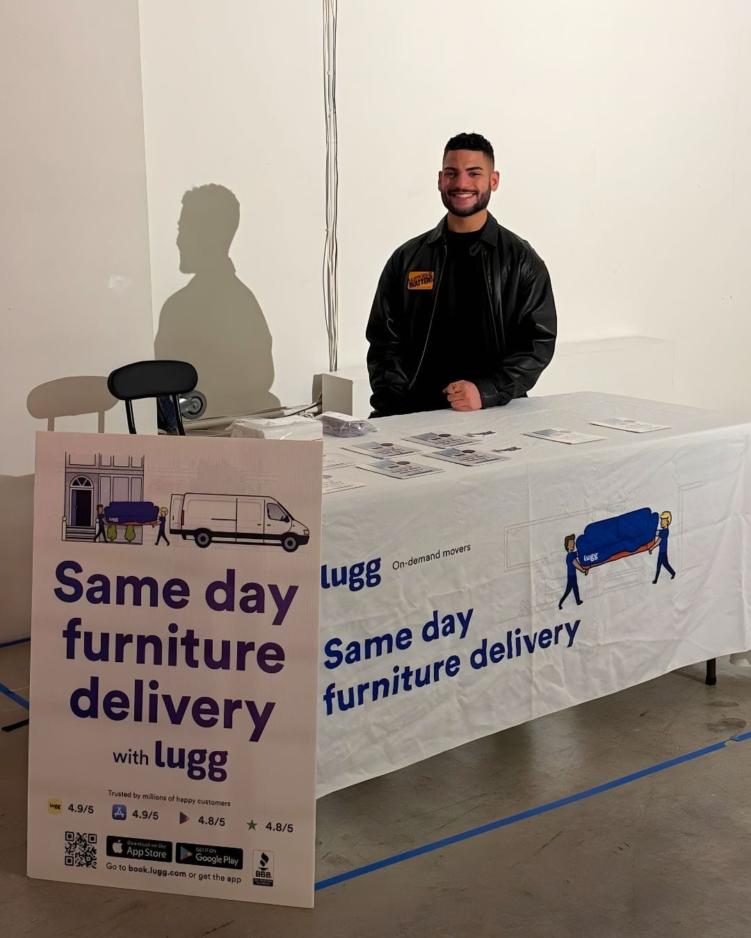 Derek Brito, Lugg NYC sales rep, at the Lugg delivery booth during Material Matters NYC